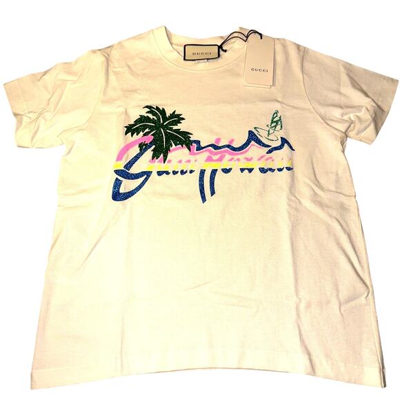 NWT AUTHENTIC GUCCI Hawaii Tee Shirt Top Womens Oversize S Medium NWT $1100 MSRP - Picture 1 of 10